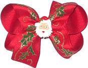 Medium Red and Green Glitter Dots over Red with Santa Face Miniature Double Layer Overlay Bow